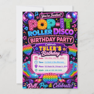 Pop It Roller Disco Birthday Party Invitation