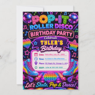 Pop It Roller Disco Birthday Party Invitation