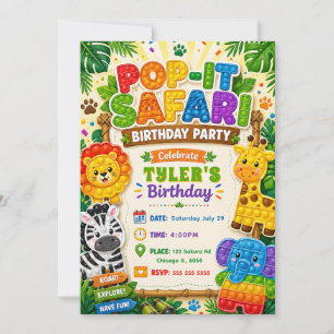 Pop It Safari Birthday Party Invitation