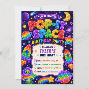 Pop It Space Birthday Party Invitation