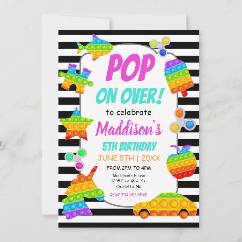 Pop It Toy Birthday Push Bubble Pop On Fidget  Invitation