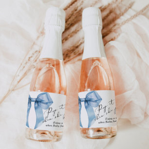 Pop it whe she Pops Blue Bow Baby Shower Sparkling Wine Label