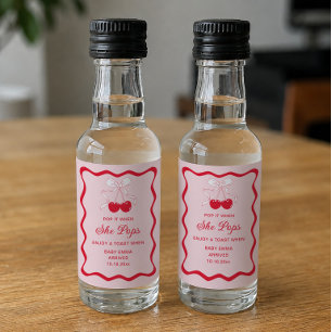 Pop it when she pop Bow Cherry On Top Baby Shower Liquor Bottle Label