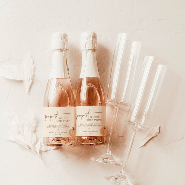 Pop It When She Pops Baby Shower Favor, Pumpkin Sparkling Wine Label (Creator Uploaded)
