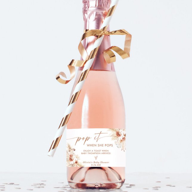 Pop It When She Pops Baby Shower Favor Sparkling Wine Label (Creator Uploaded)