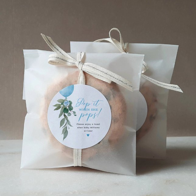 Pop It When She Pops Balloon Greenery Baby Shower Classic Round Sticker (Creator Uploaded)