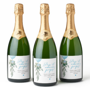 Pop It When She Pops Balloon Greenery Baby Shower Sparkling Wine Label