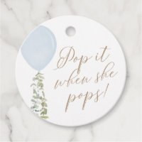 Pop it When She Pops Blue Balloon Baby Shower Favor Tags