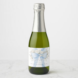 Pop it when she pops Blue Bow Floral Baby shower Sparkling Wine Label