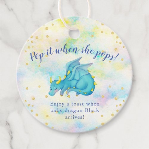 Pop It When She Pops Blue Dragon Baby Shower Favor Tags