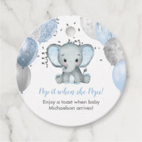 Pop It When She Pops Blue Elephant Baby Shower Favor Tags