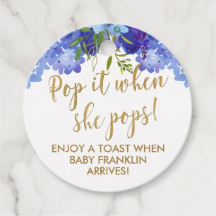 Pop it when she pops Blue Floral Boy Favor tags