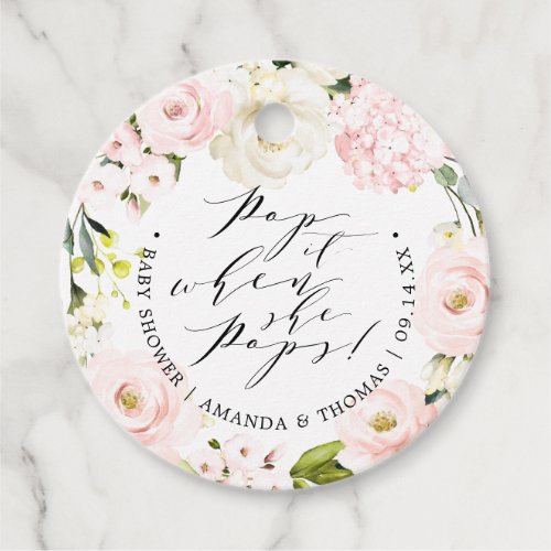 Pop it When She Pops Blush Floral Baby Shower Favor Tags