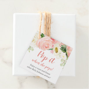Pop it when she pops blush pink floral baby shower favor tags