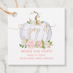 Pop it when she pops blush pink gold pumpkin favor tags