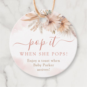 Pop It When She Pops Boho Pampas Grass Floral Favor Tags