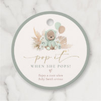 Pop It When She Pops Boho Teddy Bear Baby Shower Favor Tags