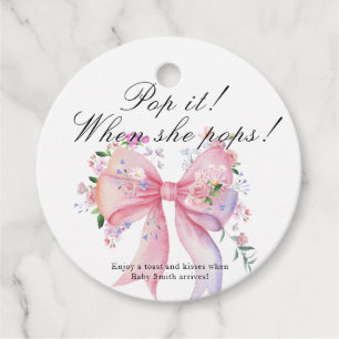 Pop it when she pops! - Bow Floral Baby shower Favor Tags