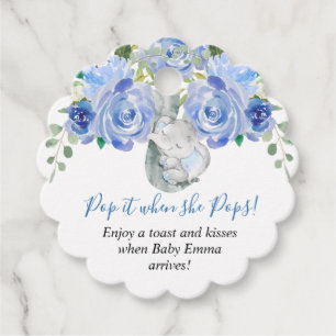 Pop it when she pops boy elephant baby shower favor tags