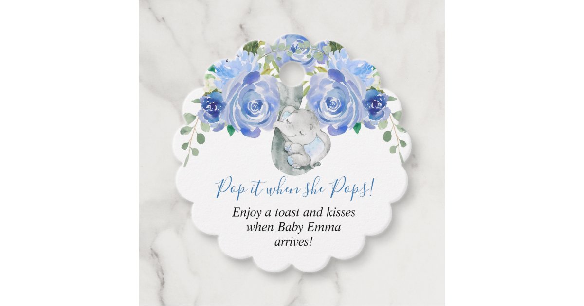 Pop it when she pops boy elephant baby shower favor tags | Zazzle.com