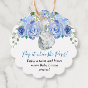 Pop it when she pops boy elephant baby shower favor tags