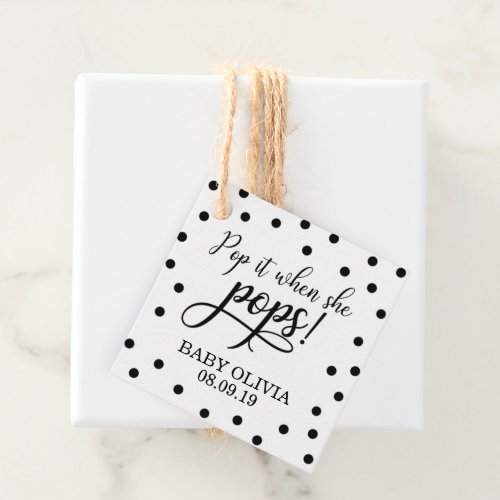 Pop it when she pops champagne popcorn favor tag