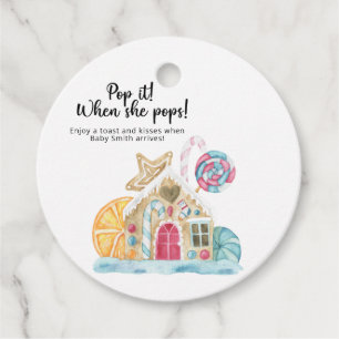 Pop it when she pops! Christmas house Favor Tags