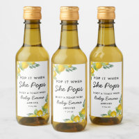 Pop it When She Pops Citrus Lemon Baby Shower Wine Label