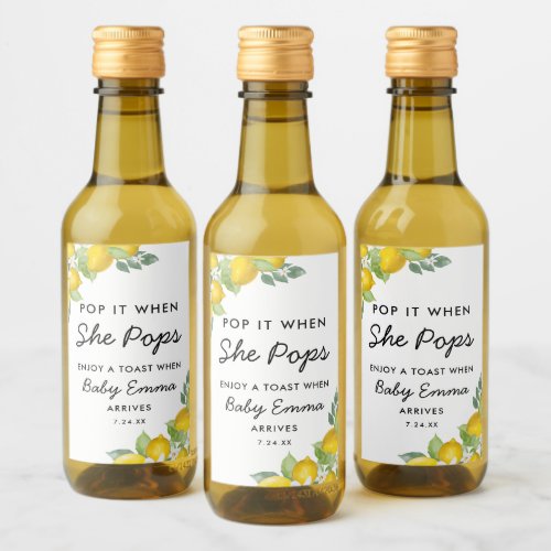 Pop it When She Pops Citrus Lemon Baby Shower Wine Label