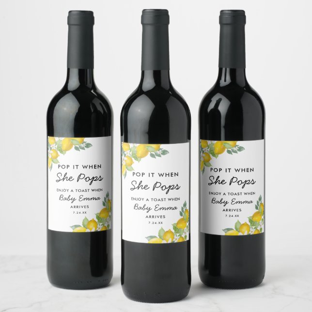 Pop it When She Pops Citrus Lemon Baby Shower Wine Label (Bottles)