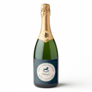Pop it when she pops Classic Rocking horse plaid Sparkling Wine Label