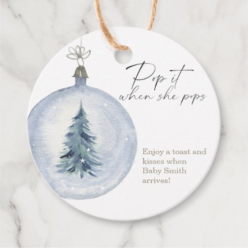 Pop it when she pops elegant Christmas tree Favor Tags