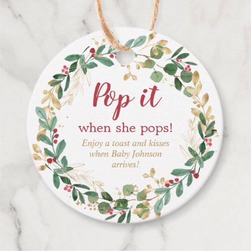 Pop it when she pops elegant Christmas wreath Favor Tags