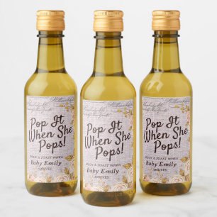 Pop It When She Pops Elegant Floral Paris Wine Label