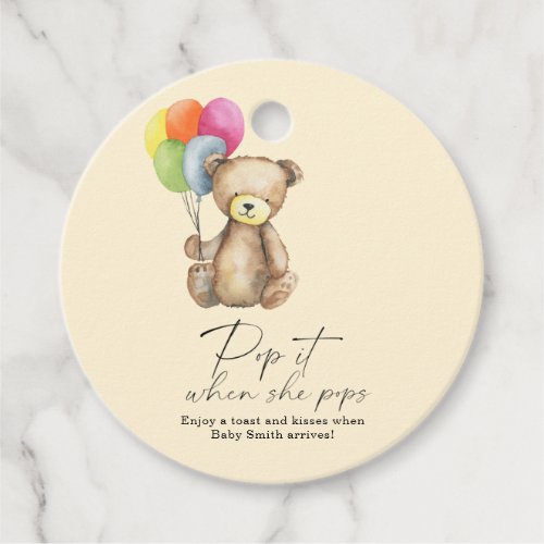 Pop it when she pops elegant teddy bear favor tags