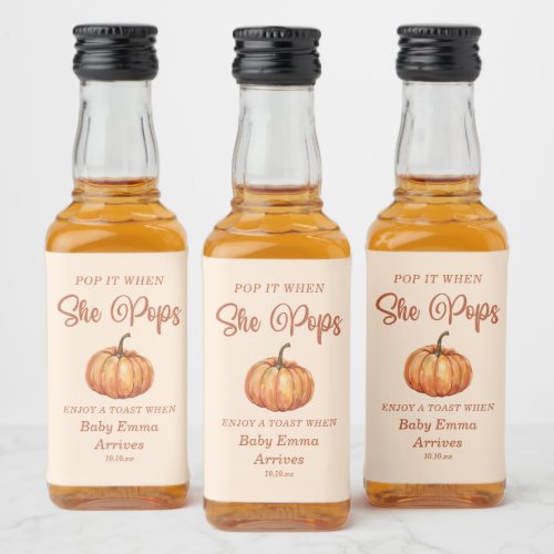 Pop it when she pops Fall Pumpkin Baby Shower  Liquor Bottle Label