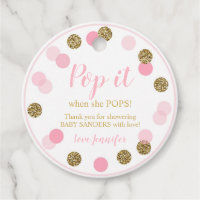 Pop it when she Pops Favor Tags Girl Confetti Pink