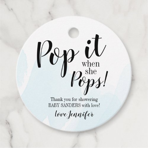 Pop it when she Pops Favor Tags Watercolor Blue