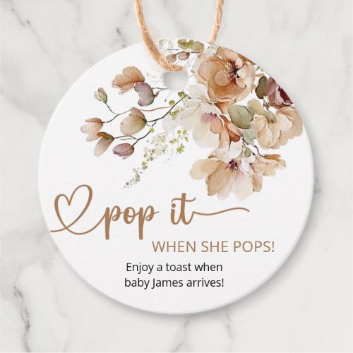 Pop It When She Pops Floral Baby Shower  Favor Tags