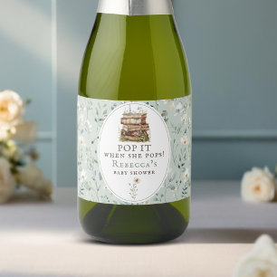 Pop it when she pops! Floral Baby Shower Sparkling Wine Label