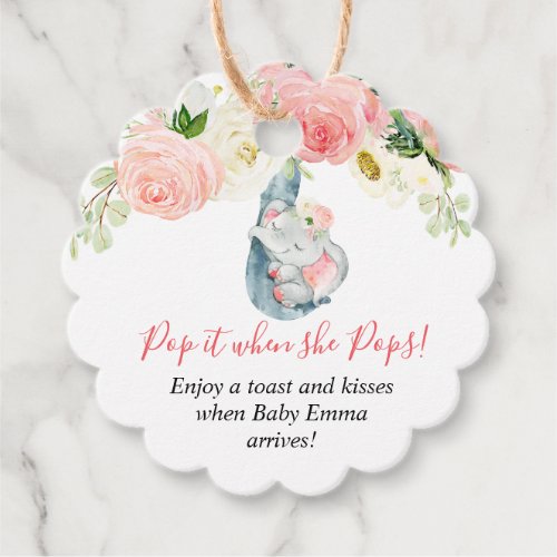 Pop it when she pops girl elephant baby shower favor tags