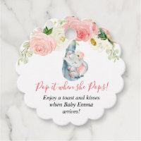 Pop it when she pops girl elephant baby shower favor tags