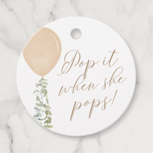 Pop it When She Pops Gold Balloon Baby Shower Favor Tags