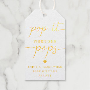 Pop It When She Pops Gold Foil Favor Gift Tag