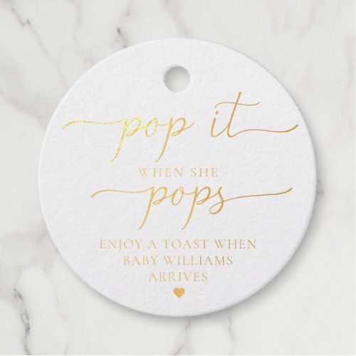 Pop It When She Pops Gold Foil Favor Gift Tag
