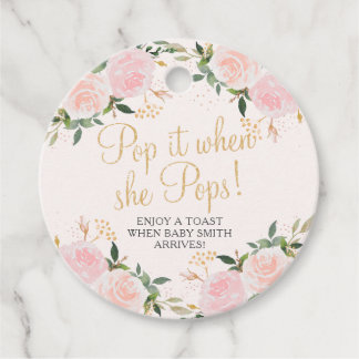 Pop it when She Pops Gold Pink Floral Baby Shower  Favor Tags