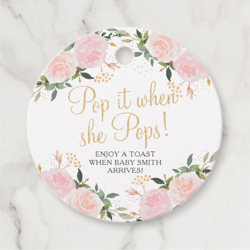 Pop it when She Pops Gold Pink Floral Baby Shower  Favor Tags