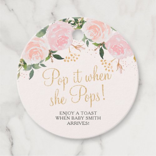 Pop it when She Pops Gold Pink Floral Baby Shower  Favor Tags