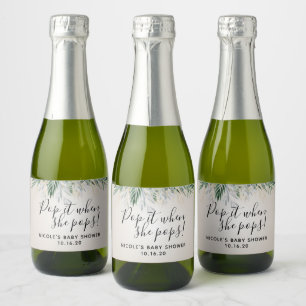 Pop it When She Pops Greenery Baby Shower Favor Ch Sparkling Wine Label