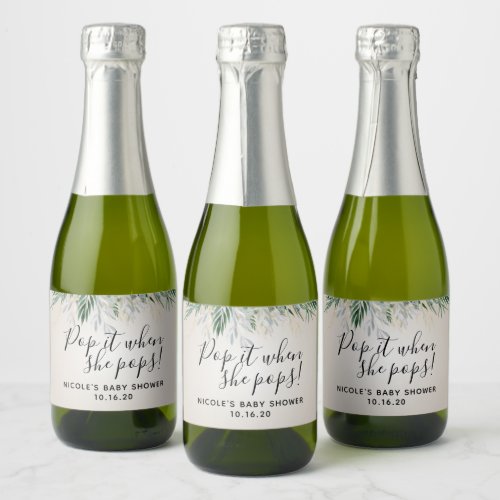 Pop it When She Pops Greenery Baby Shower Favor Ch Sparkling Wine Label